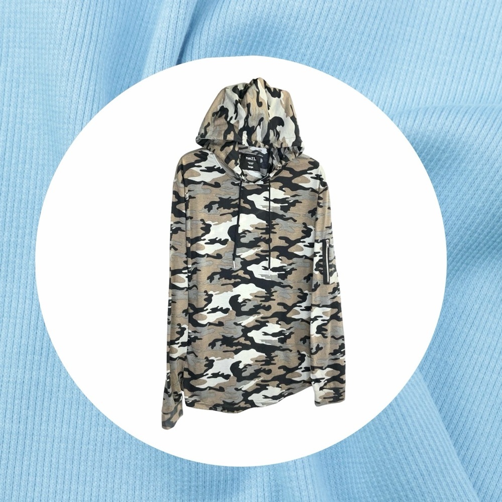 Rue 21 Brown, Black, Gray, Beige Camouflage Hoodie Men Sz Large